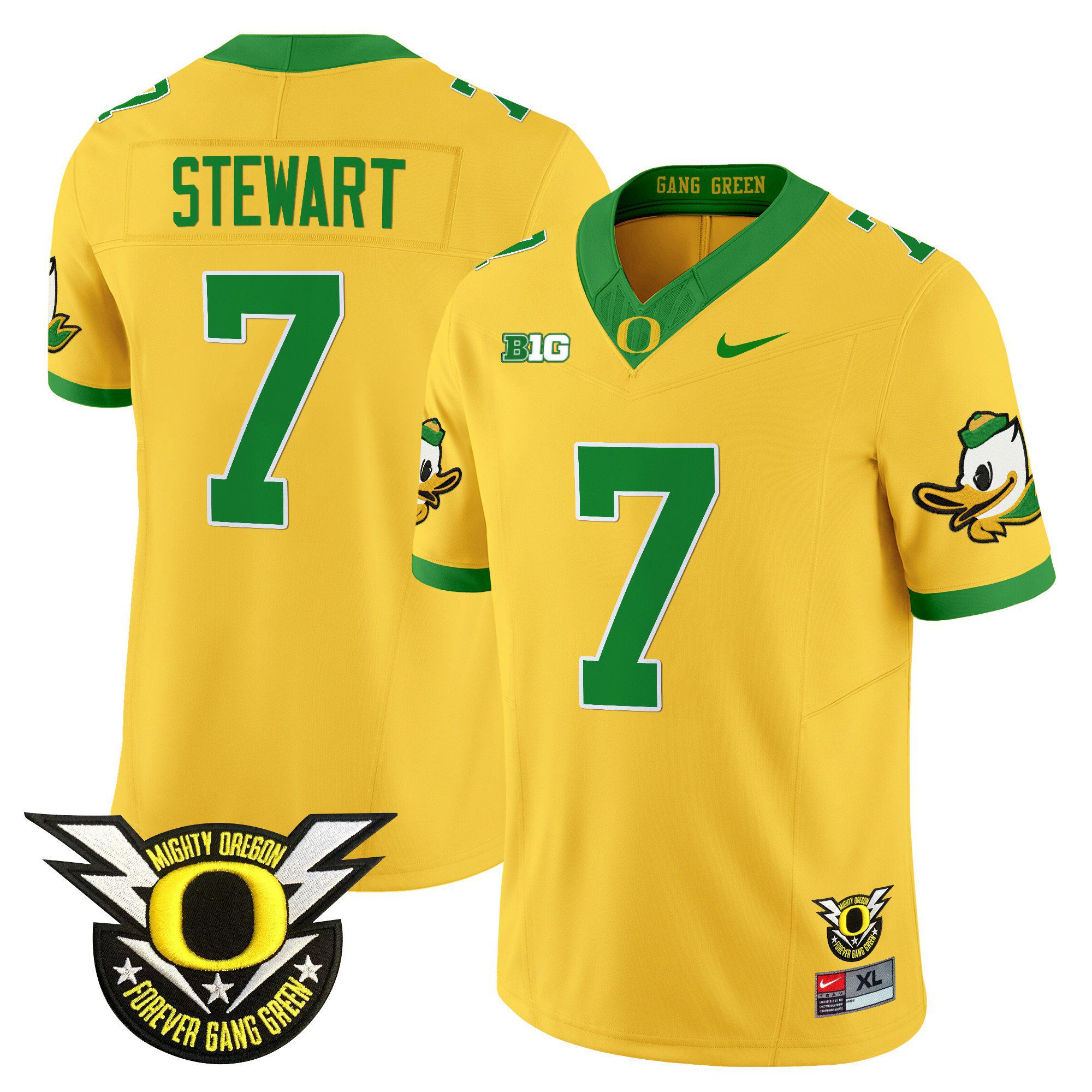 Men Oregon Ducks #7 Stewart Yellow 2024 Nike Forever Gang Green & BIG Patch Vapor Limited NCAA Jersey